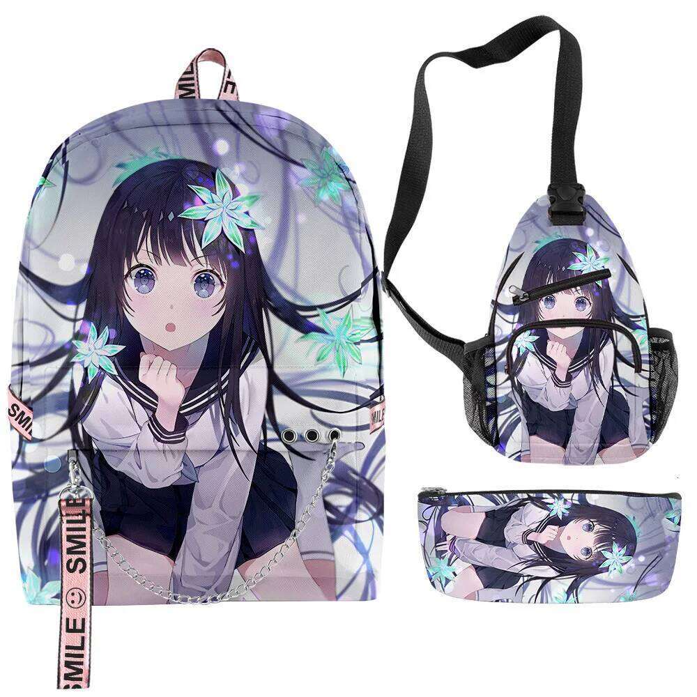 Novelty Creative Peculiar Cool Hyouka 3D Print 3pcs/Set School Bags multifunction Travel Backpack Chest Bag Pencil Case