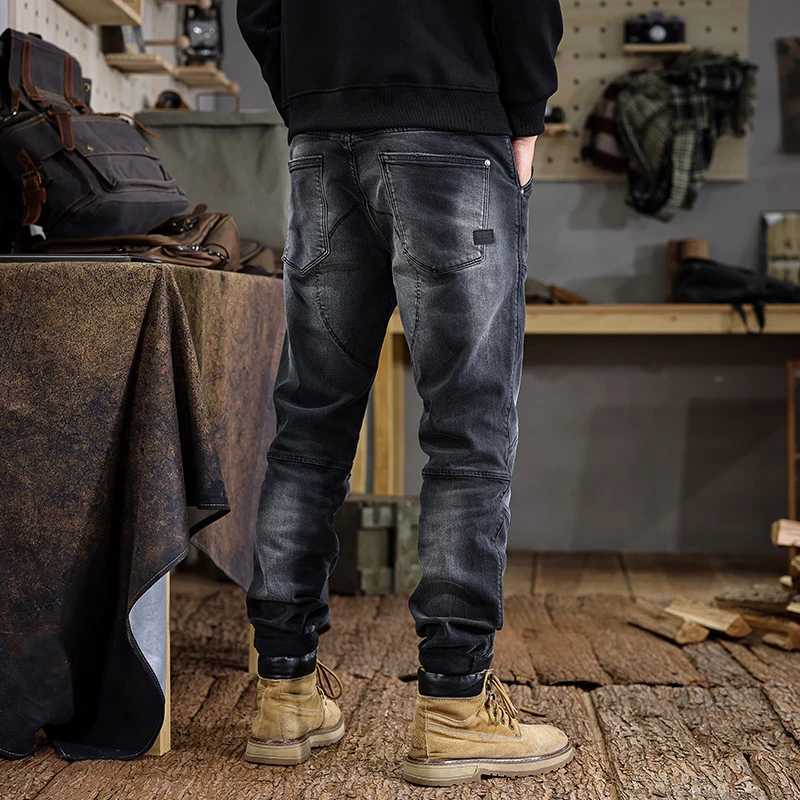 JXNS5 High-grade new American vintage washed jeans for men with old heavyweight design sense splicing Slim small leg trousers W250701 W250701