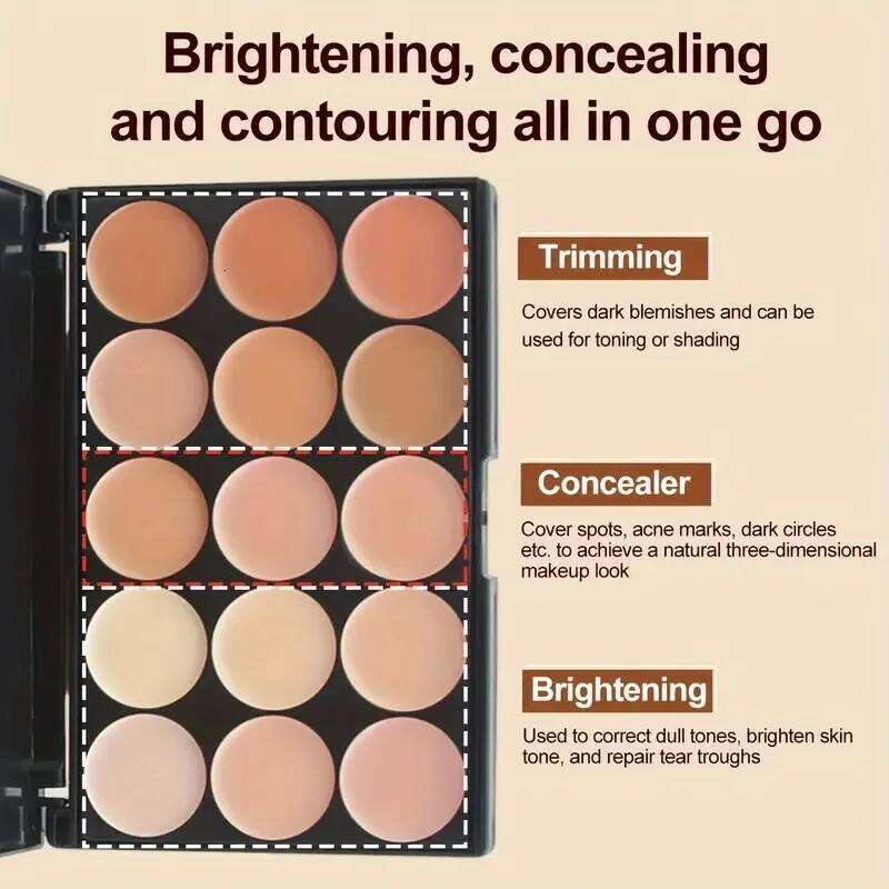 2pcs 15-color Professional Concealer with Brush,Face Makeup and Contouring Dark Circles Acne Mark Brightening Waterproof Sweat X25070