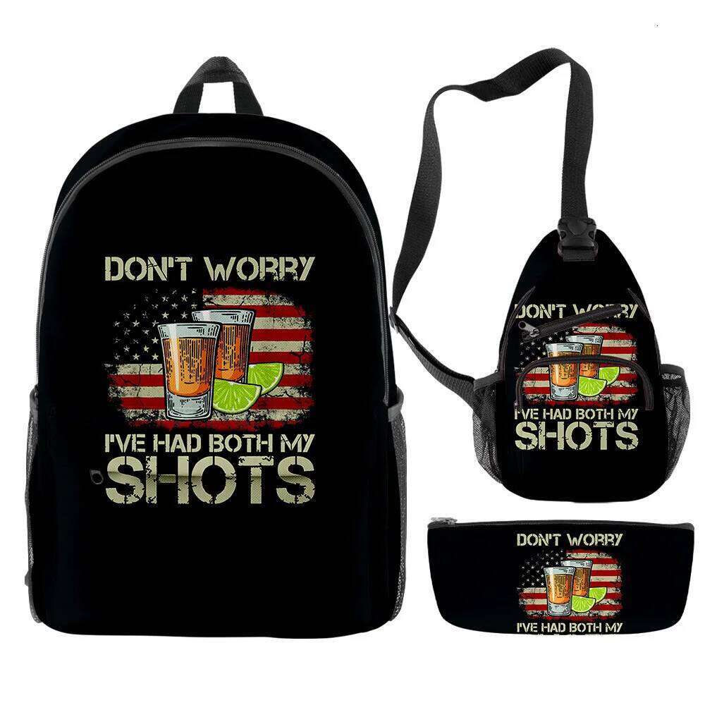 Fashion Novelty Cool Funny Beer 3D Print 3pcs/Set pupil School Bags Travel Laptop Backpack Chest Bag Pencil Case