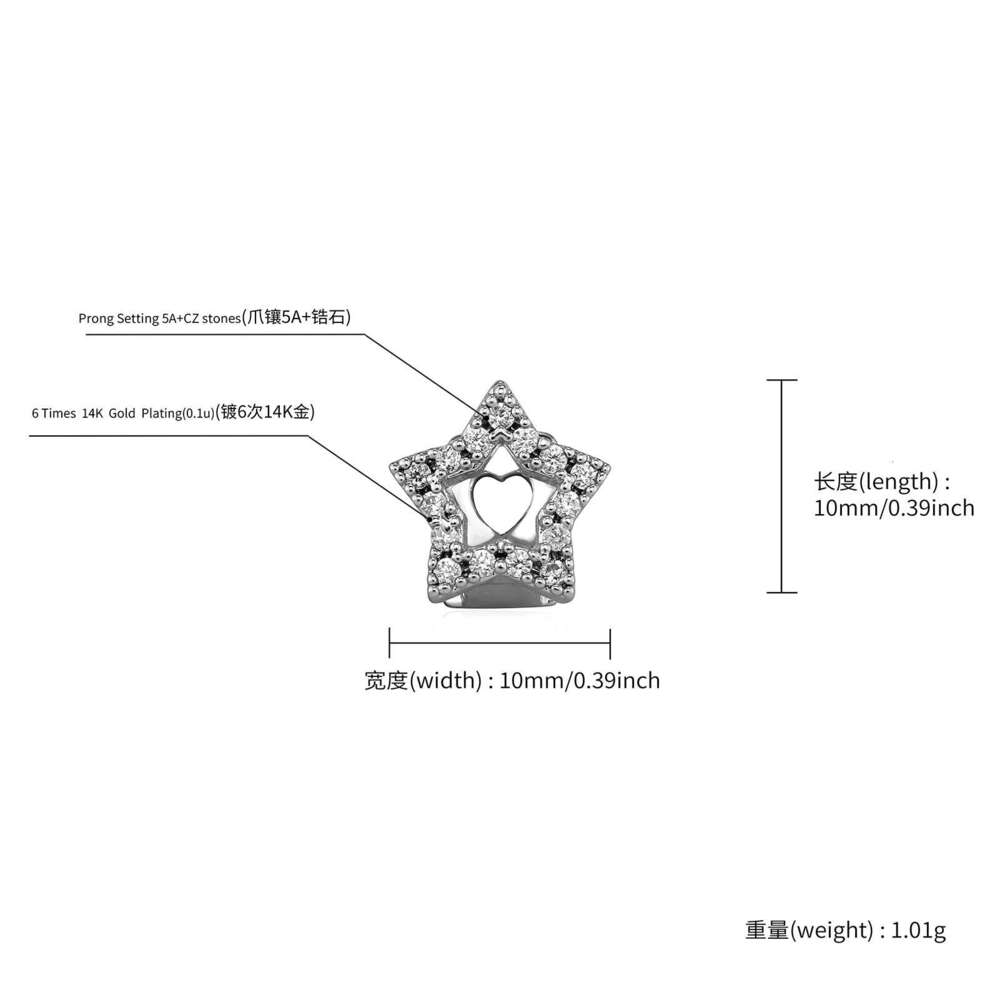 Jin Ao New Hollow Single Tooth Cap Jewelry Shiny Five-Pointed Star Full Dia 3D Cosplay Accessories