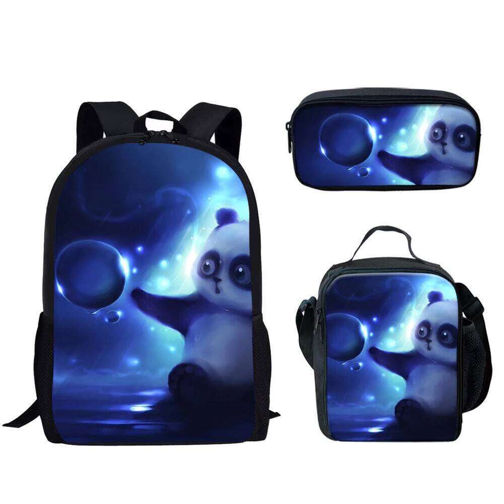 Fashion Novelty Cool Panda 3D Print 3pcs/Set pupil School Bags Laptop Daypack Backpack Lunch bag Pencil Case