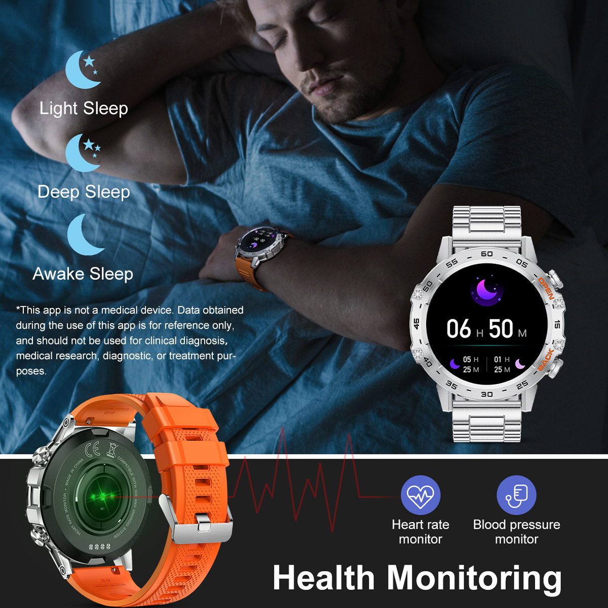 LIGE Men's Smart Watch Multi-function Watch Wireless Call Health Test Blood Pressure Heart Rate Meter Step Long Seating Reminder Multiple Exercis