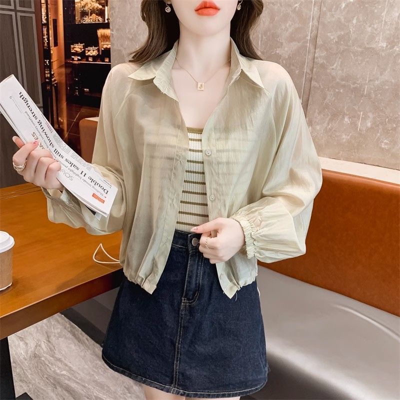 K1186 High-end sun protection clothing shirt women's summer thin small short shirt jacket loose chiffon casual top