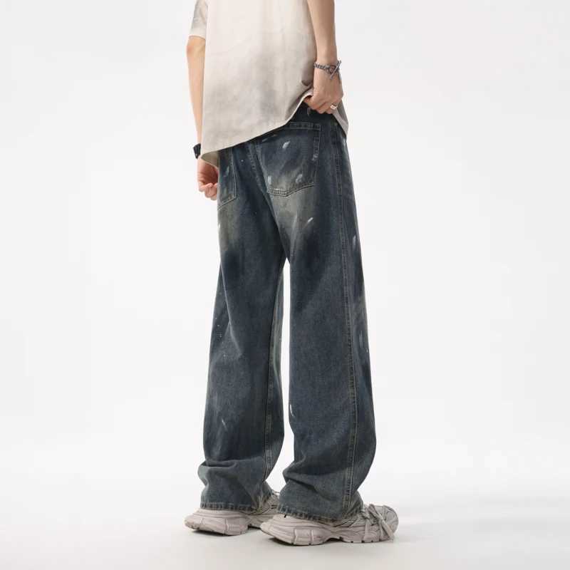 XL8879High quality summer hipster jeans loose graffiti straight leg trousers high street retro washed nostalgia draggingtrousers W250701 W250701