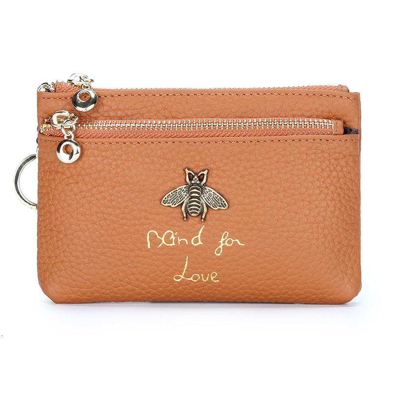 Top Layer Cowhide Luxury Wallet Women's Designer Wallet Coin Purse 2025 New Key Bag Fashion Little Bee Zipper Coin Bag One Piece