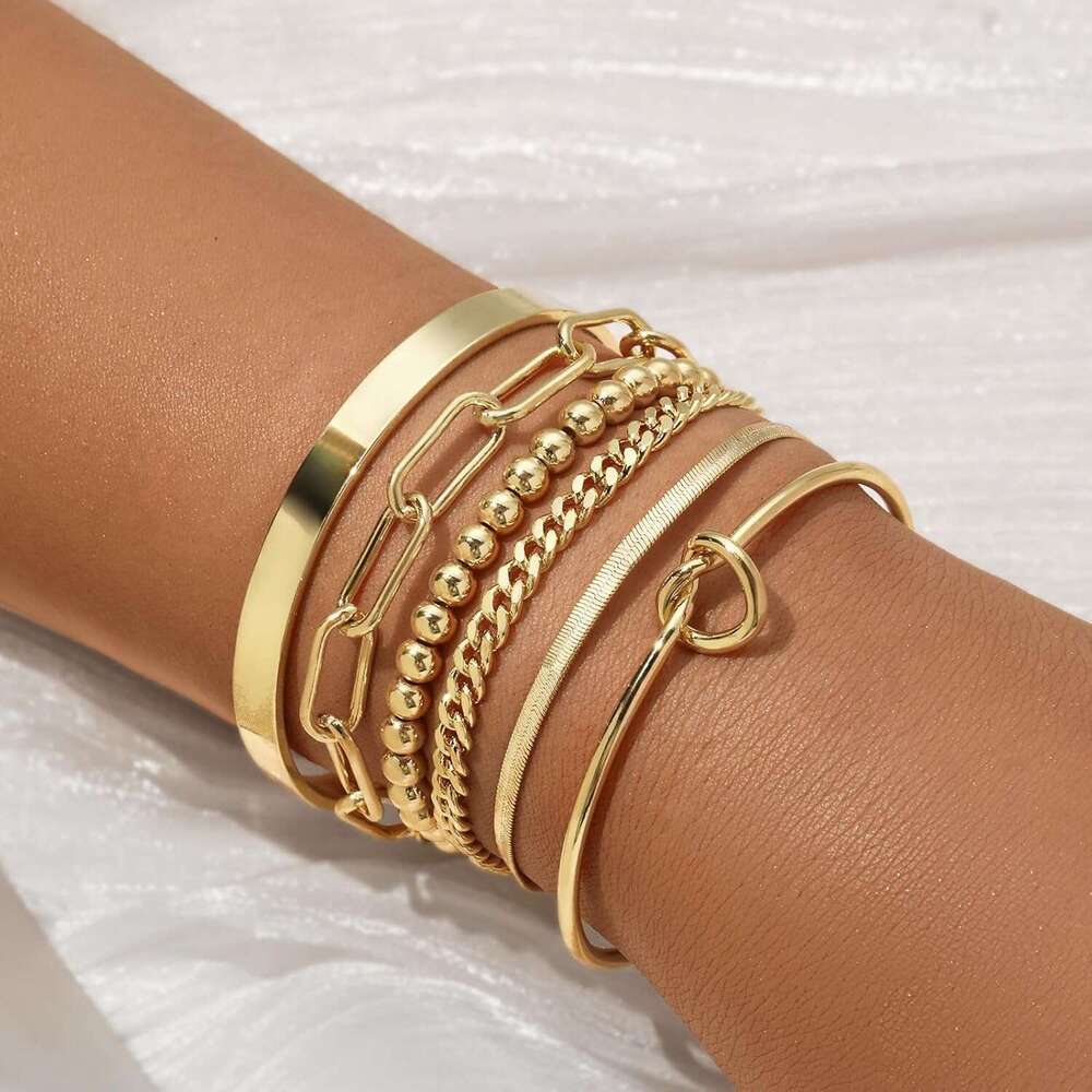 Bracelets 3 Dainty 14K Waterproof Stackable Gold Bracelet Set - Perfect for Stylish Women -