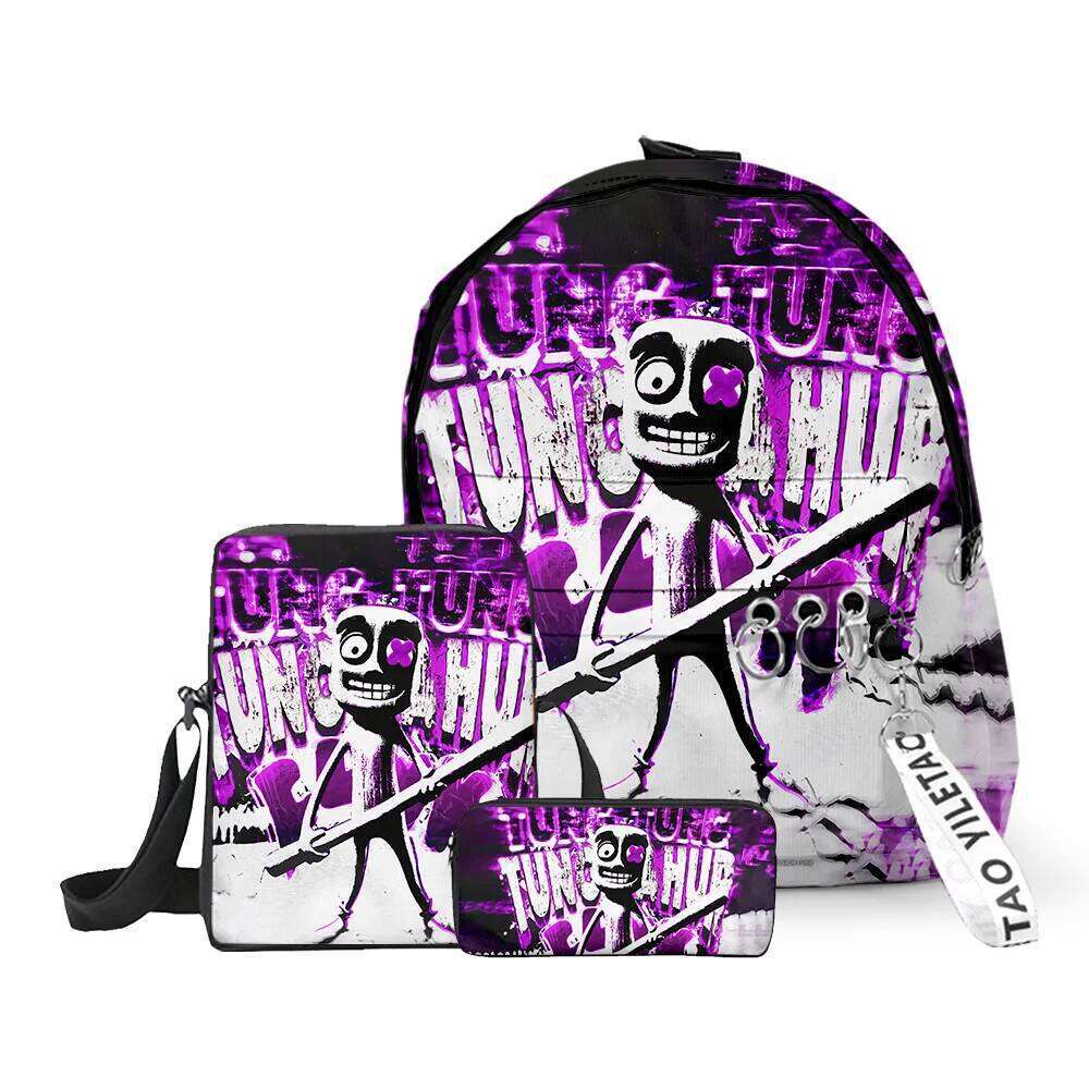 Fashion Novelty tungtungtung 3D Printed 3pcs/Set School Bags Keychains Oxford Small Backpack Inclined shoulder bag Pencil Case