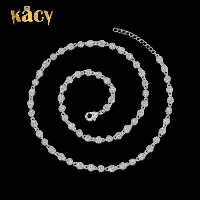 Moissanite Chain VVS Moissanite Ball Beads Bracelets Sterling Silver 925 Tennis Ball Moon White Moissanite Disco Necklace Hiphop
