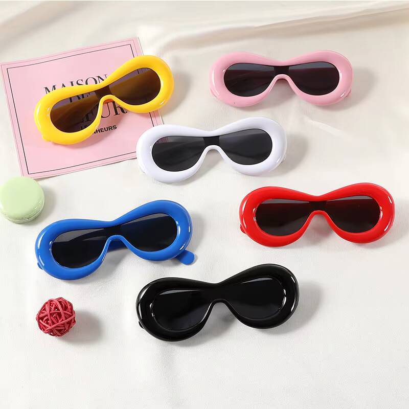 3-10 Years Kids Funny Inflated Sunglasses Trendy Y2K Wrap Around Boys Girls Cat Eye Sun Glasses Candy Color Thick Frame Shades ddmyshoesvip Z260305