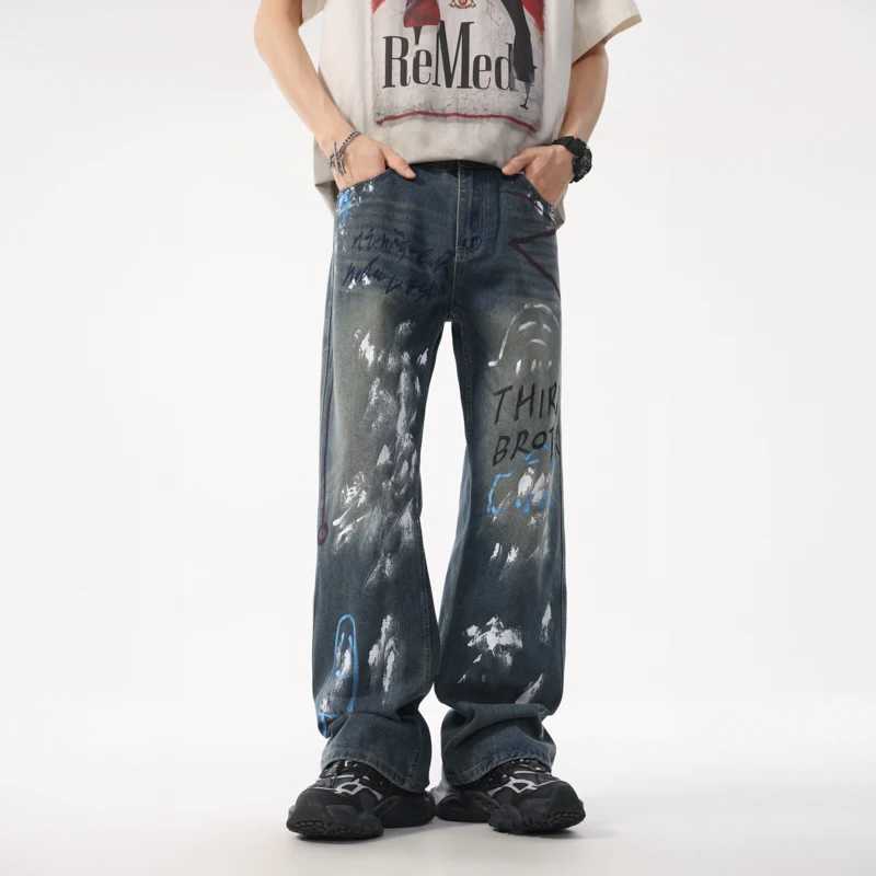 XL8878 American hipster jeans loose graffiti straight trousers high street retro washed trend casual versatile W250701 W250701