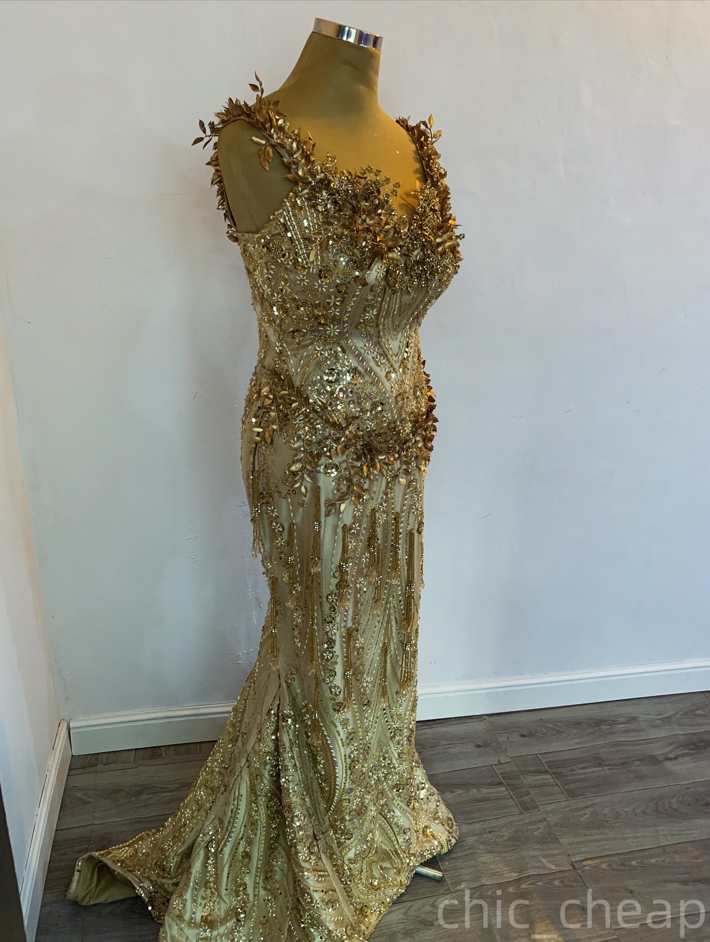 Mermaid Gold Prom Dresses 2025 Flowers Sequined V-neck Sparkly Evening Formal Party Second Birthday Engagement Gowns Plus Size Dress For Special Occas