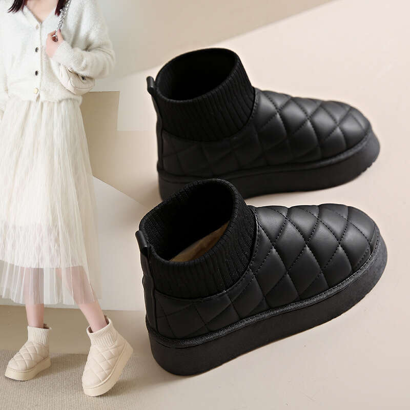 New Winter Trendy Free shipping Women's Snow Fleece Lining, Thickened and Warm, Bread Cotton Shoes, Short Boots with Thick Soles