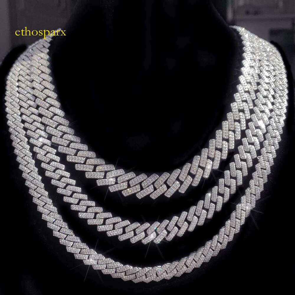 Pure sier jewelry men's necklace 10mm 2 rows Vvs chilled pyroxene Cuban chain