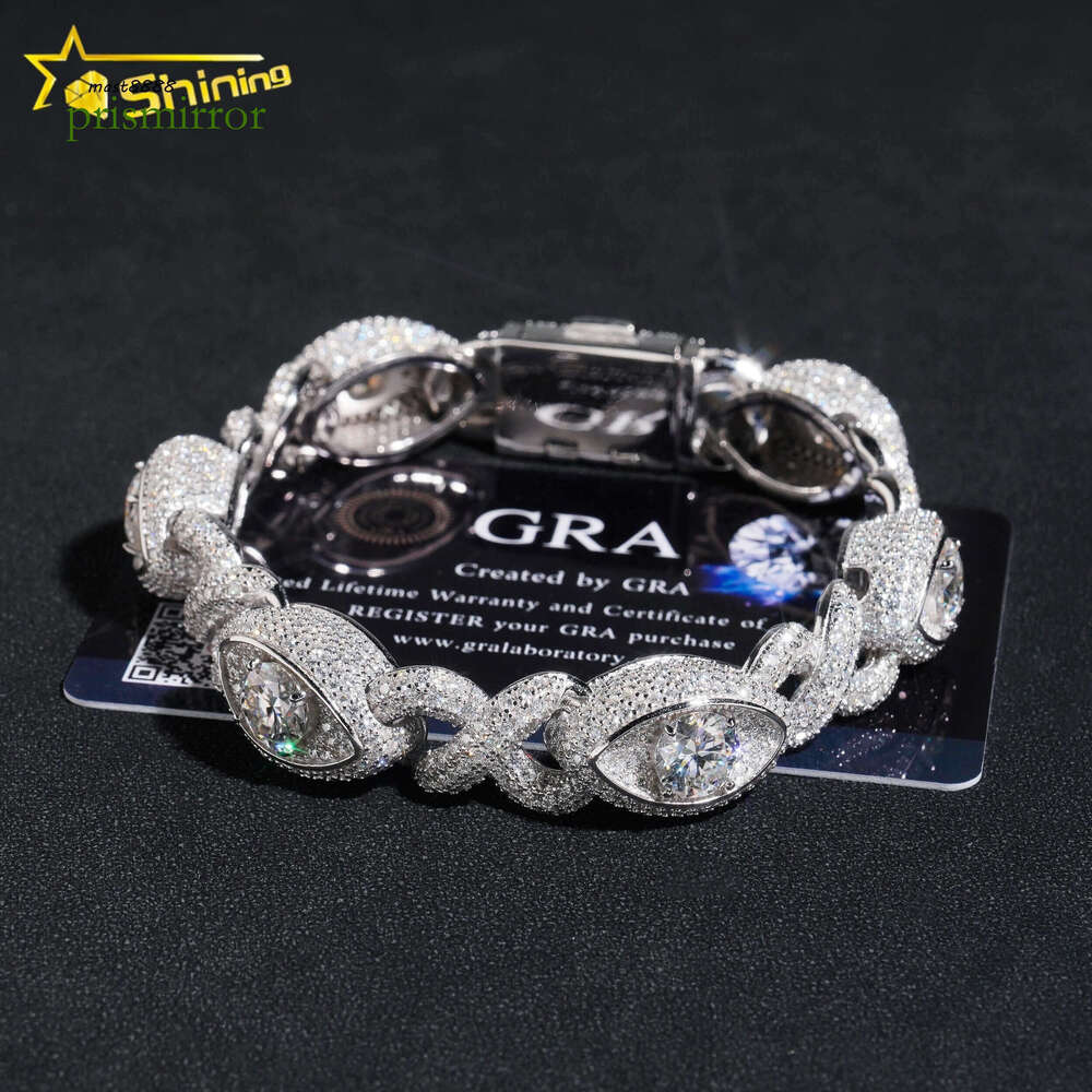 Special Iced Out Moissanite Dia Sterling Sier 13MM Big Eye Hip Hop Jewelry Chain Cuban Link Bracelet