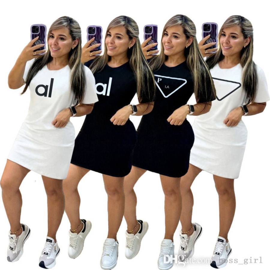 Womens Dresses Designer 2025 New Fashion Letters Printed Casual Loose Cotton Dress 4 Colours