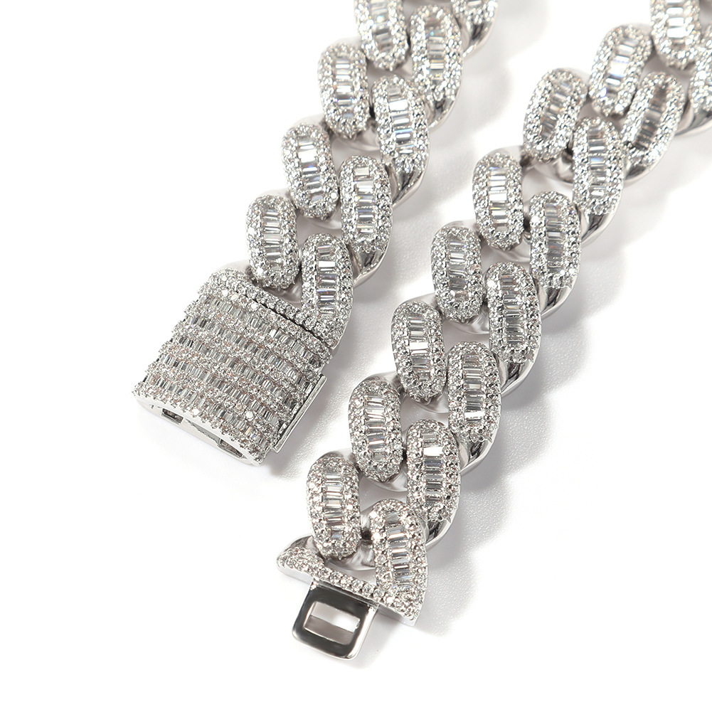 Premium Jewelry 14MM T-Bar Moissanite Bracelet Men Hip Hop Punk Cuban Link Chain High Quality