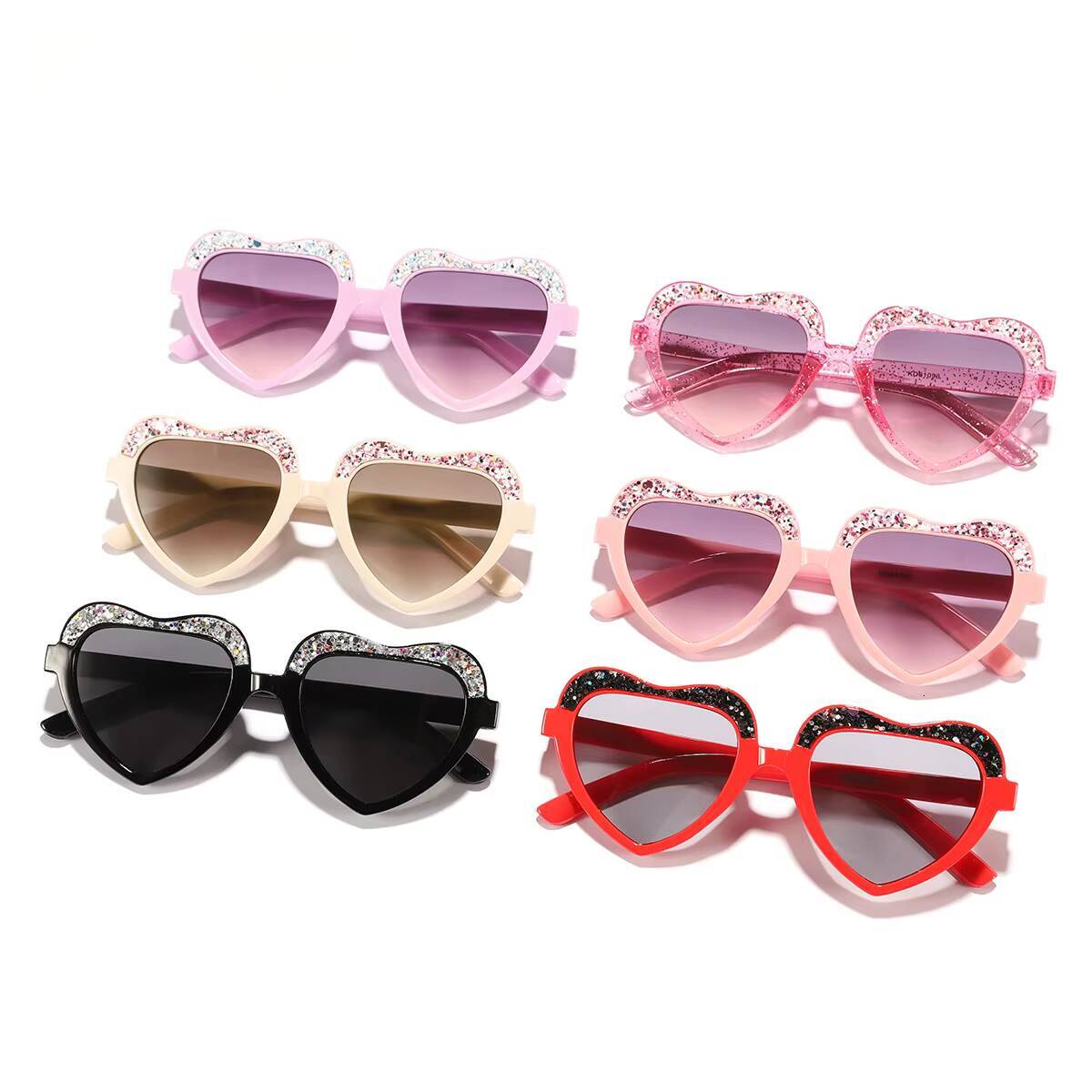 Stylish Kids Glitter Heart-Shaped UV400 Sunglasses for Outdoor, Baby Fashion Photo Cute Toddler Sun Glasses Accessorie ddmyshoesvip Z260305