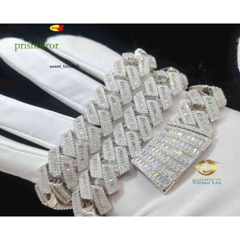 15mm 18mm 19mm Hip Hop Fine Jewelry Baguette Dia Men Necklace Sterling Sier Fully Vvs Moissanite Cuban Link Chain5344488