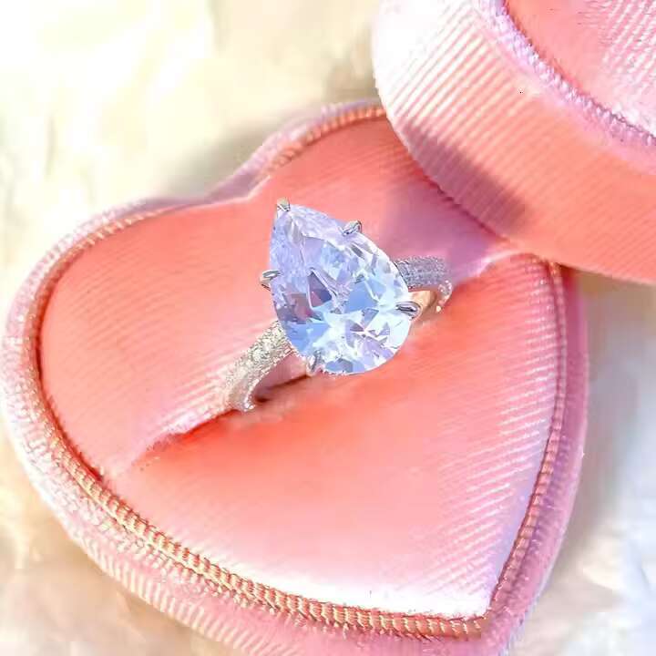 Luxury Sparking Pink Zirconia 18K Gold Plated Pear Shape Wedding Ring Ready to Ship 925 Silver Cz Pear Shape Engagement Ring