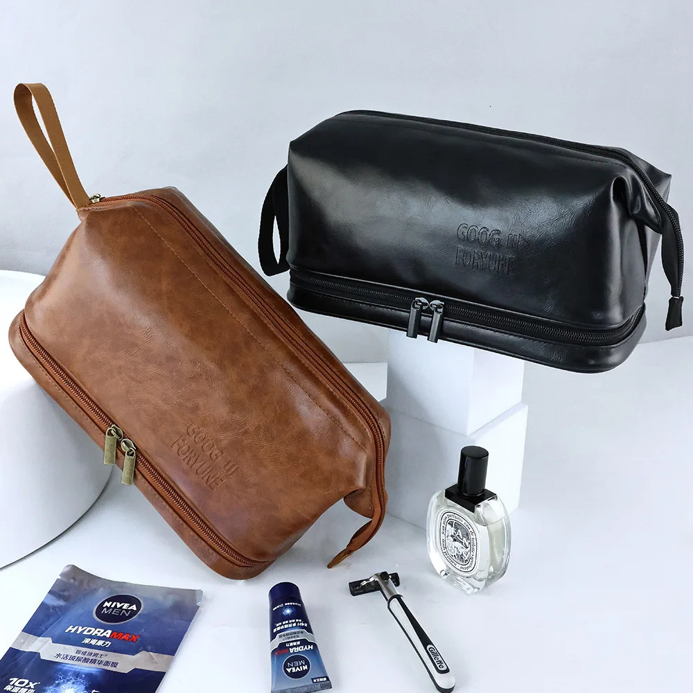 Men Business Travel Wash Toiletry Bag Waterproof PU Leather Bathroom Shaving Tools Organizer Bag Makeup Pouch Women Cosmetic Bag 250701