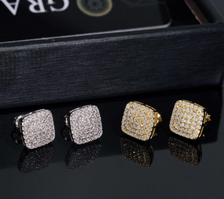 Classic Square Stud Earrings With Moissanite Diamond in Hypoallergenic 925 Sterling Silver for Men Women