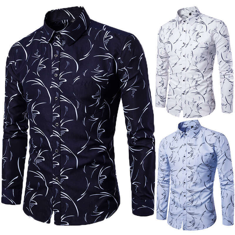 Men's Fashion Shirt Casual men dress shirt up shirts Flowe Cotton Shirts For Men