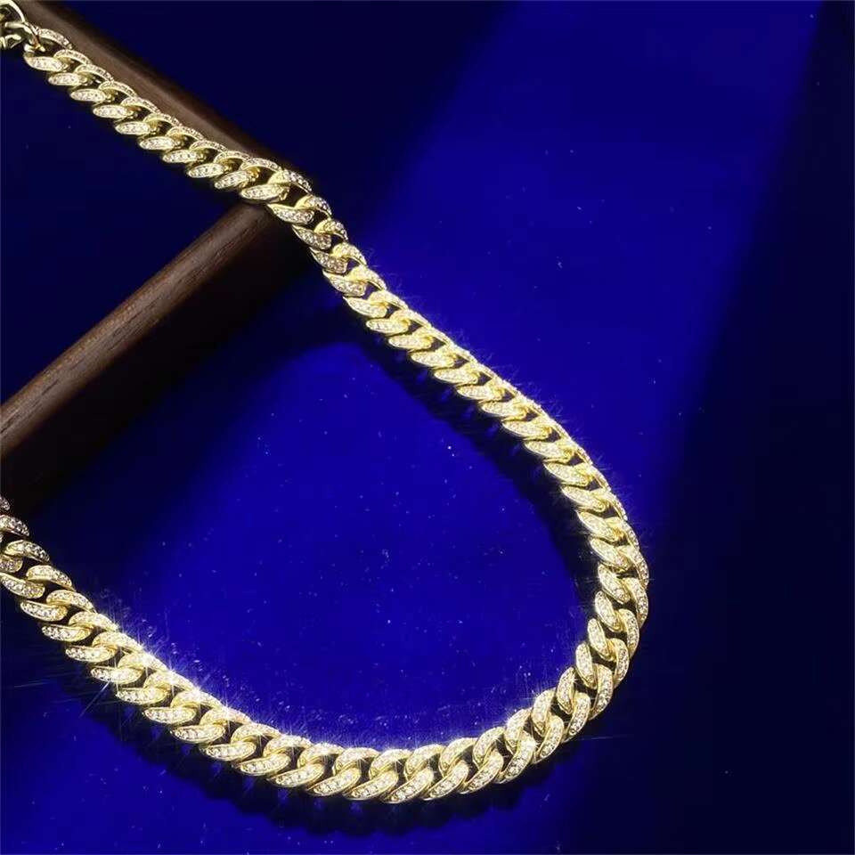Hip Hop Iced Out Custom VVS Lab Diamond Mossinate 9mm Chain Men 14k Gold Vermeil Prong Cuban Link Chain Necklaces for Men