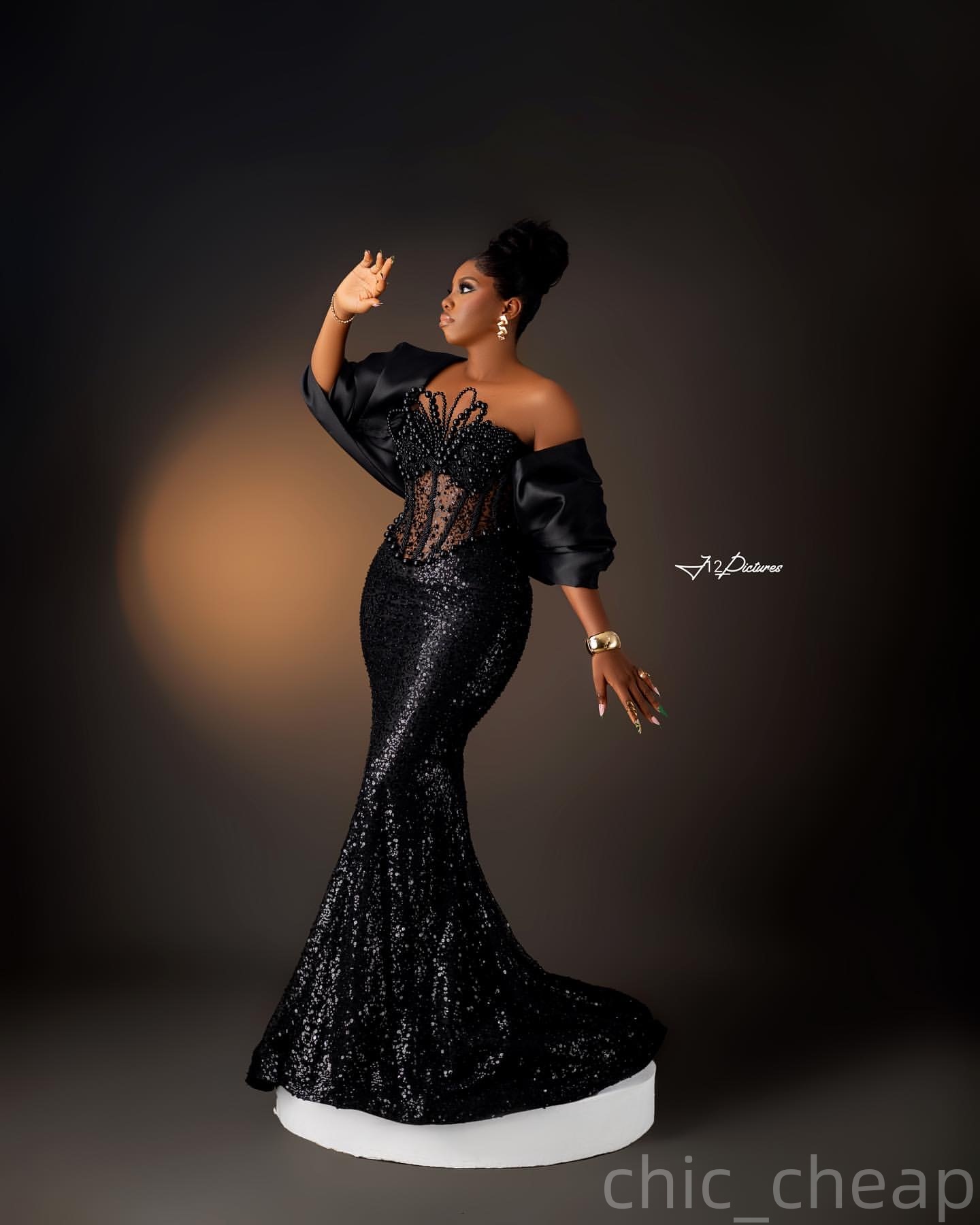 Mermaid Black Prom Dresses 2025 Pearls Sequined Eelgant Wthi A Wrap Evening Formal Party Second Birthday Engagement Gowns Plus Size Dress For Special 