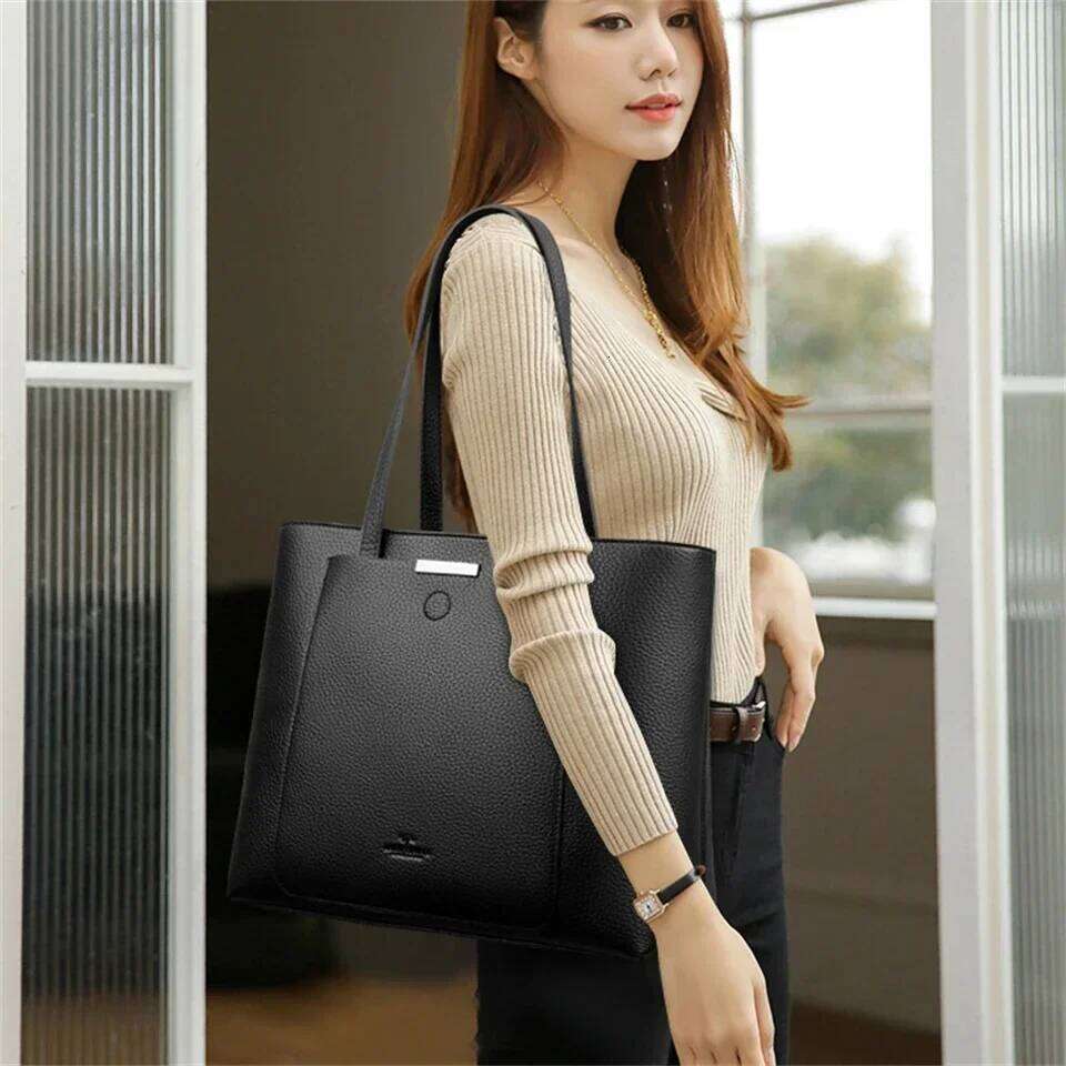 Genuine Brand Soft Leather Shoulder For Women Designer Casual Tote Bag Ladies Purse Shopping Commuting Sac A Main
