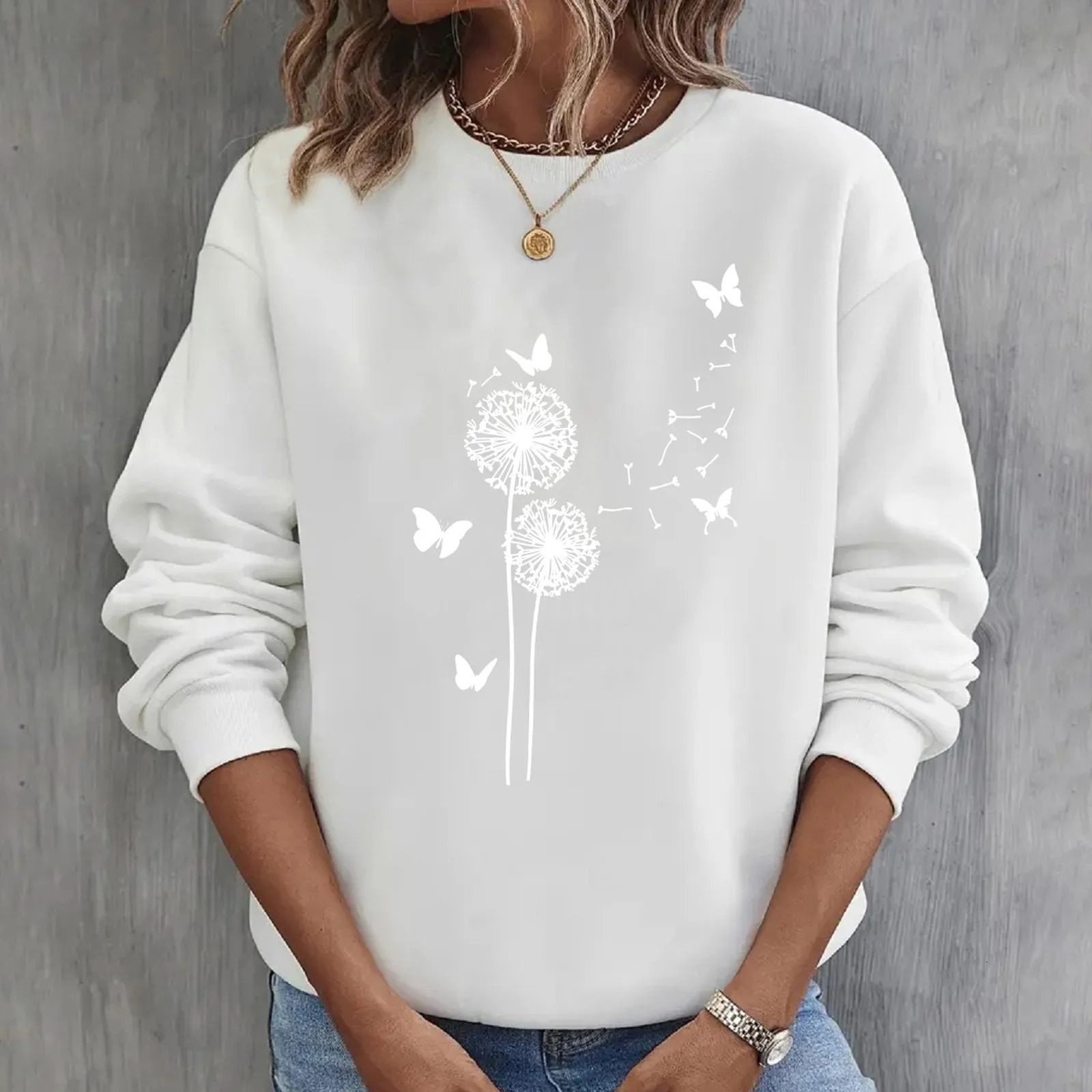 Elegant Printing Long Sleeved Sweatshirts Casual Temperament Women Pullover Harajuku Korean Version Loose Streetwear 250625
