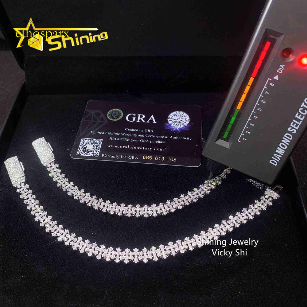 Fine Jewelry Hip Hop Iced 8mm Cross Bracelet Pass Tester Sier VVS Moissanite Dia Cuban Link Chain