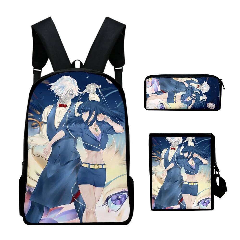 Novelty Cool Death Parade 3D Print 3pcs/Set pupil School Bags Laptop Daypack Backpack Inclined shoulder bag Pencil Case