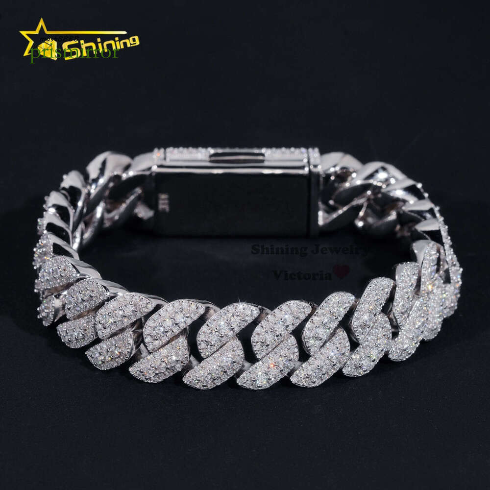 Iced Out Mens Jewelry Hip Hop Sparkle Sterling Sier 15MM VVS Moissanite Dia Three Rows Cuban Link Bracelet