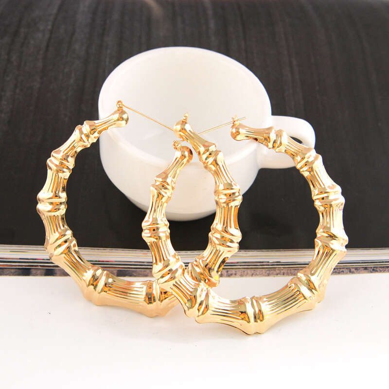 Exaggerated Gold Large Hoop Hip-Hop Street Dance Oversized Bamboo Knot Earrings