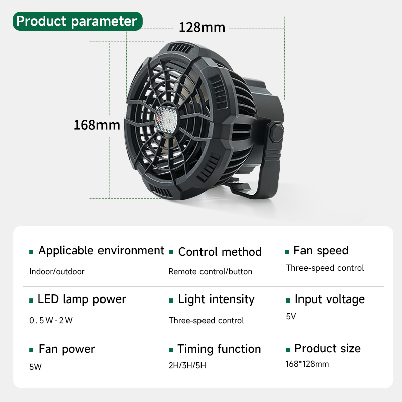 Small Tent Fan with LED Light - Remote Control Dimmable & Infrared Air Circulation