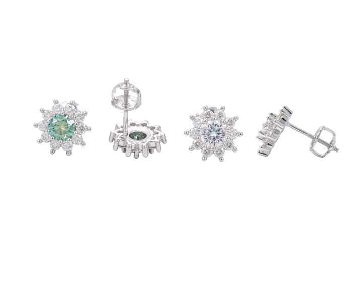 Hot Sale Popular High Quality 925 Silver Hip Hop Green VVS 5MM Moissanite Stud Earrings