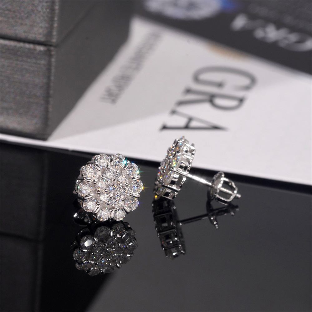 Fashion Jewelry Iced Out Diamond Hip Hop S925 Sterling Silver Men Moissanite Stud Earring