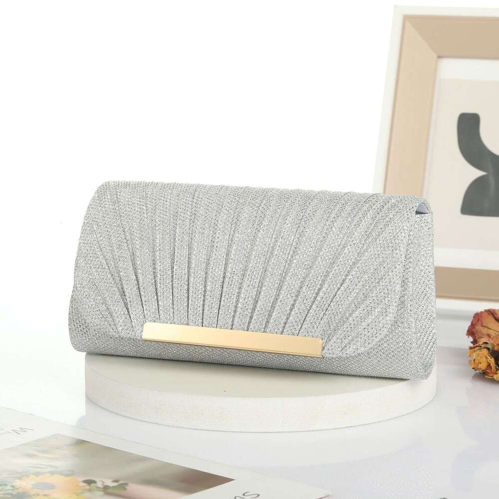 Shiny Pleated Women's Handheld Evening Clutch Bag with Detachable Shoulder Strap