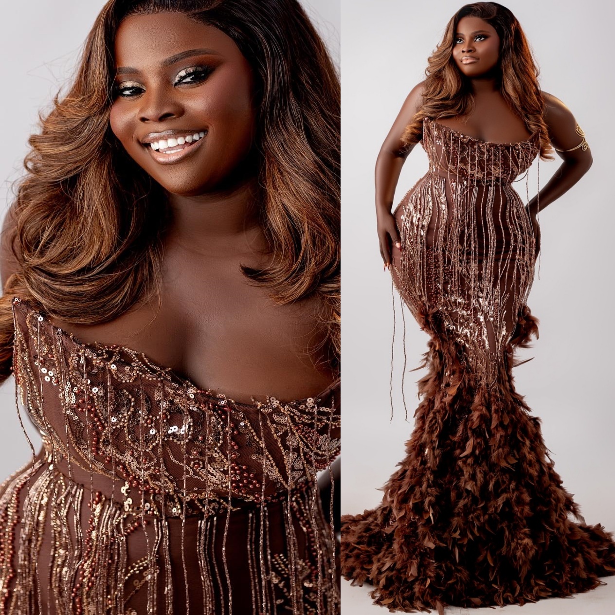Mermaid Chocolate Prom Dresses 2025 Tassels Feather Sequined Evening Formal Party Second Birthday Engagement Gowns Plus Size Dress For Special Occasio
