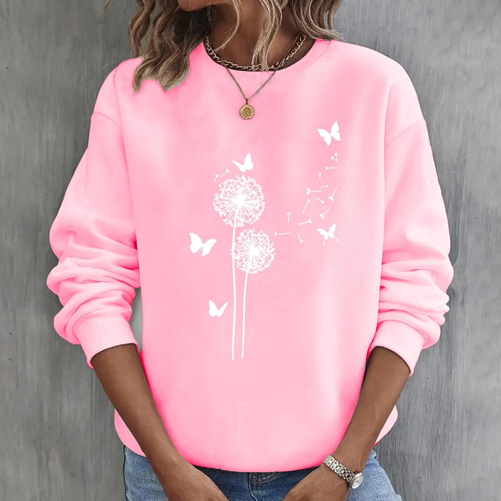 Elegant Printing Long Sleeved Sweatshirts Casual Temperament Women Pullover Harajuku Korean Version Loose Streetwear 250625