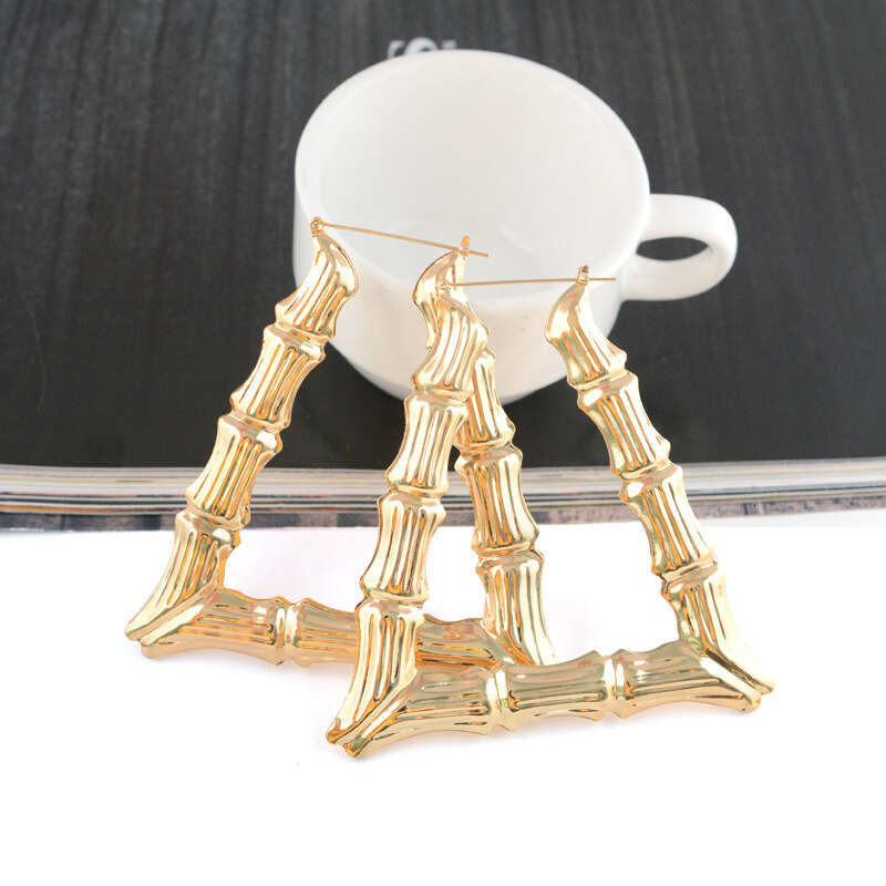 Exaggerated Gold Large Hoop Hip-Hop Street Dance Oversized Bamboo Knot Earrings
