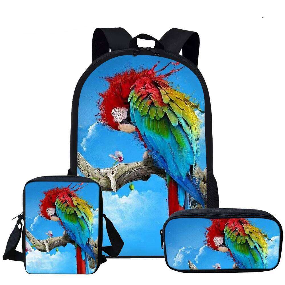 Novelty Parrot Bird Pattern 3D Print 3pcs/Set School Bags Laptop Daypack Backpack Inclined shoulder bag Pencil Case