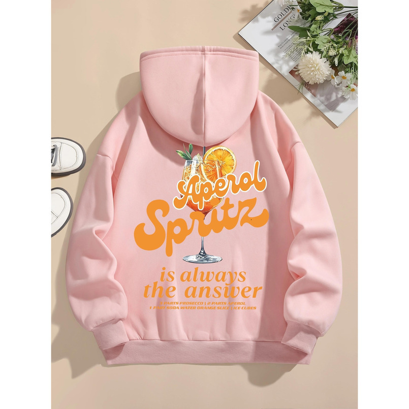 Women's White Hoodie with Aperol Spritz Graphic - Casual Drink - Inspired Sweatshirt