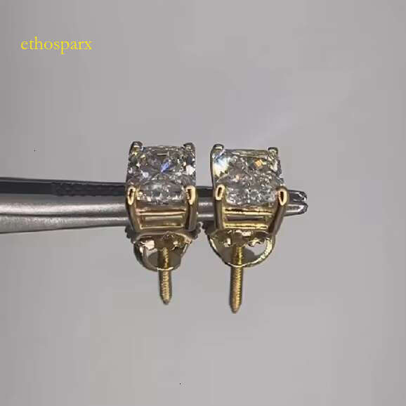 Gorgeous hip-hop gold and stone with elegant design, 2ct radiation cut sier 14k gold-plated earrings
