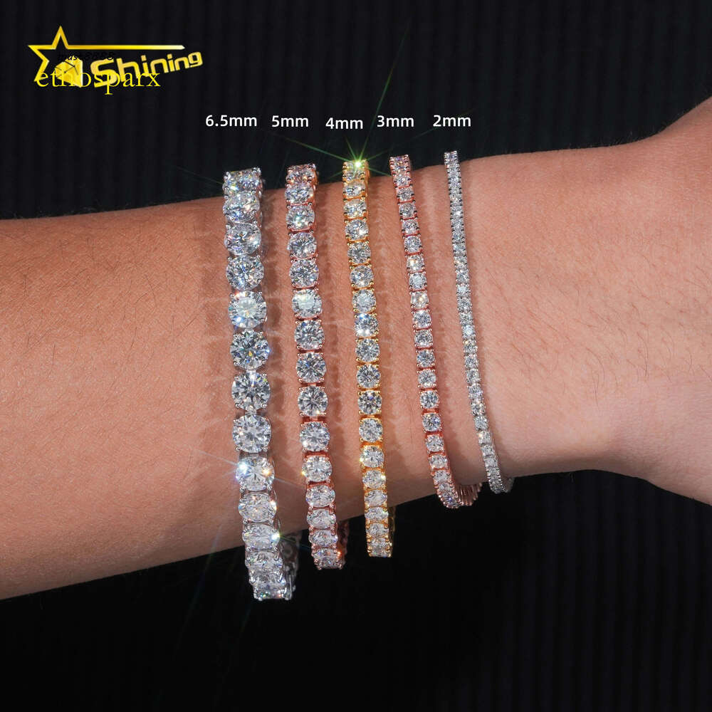 High Quality Pass Dia Tester Hip Hop Sterling Sier 2mm 3mm 4mm 5mm 6.5mm Moissanite Tennis Chain Bracelet