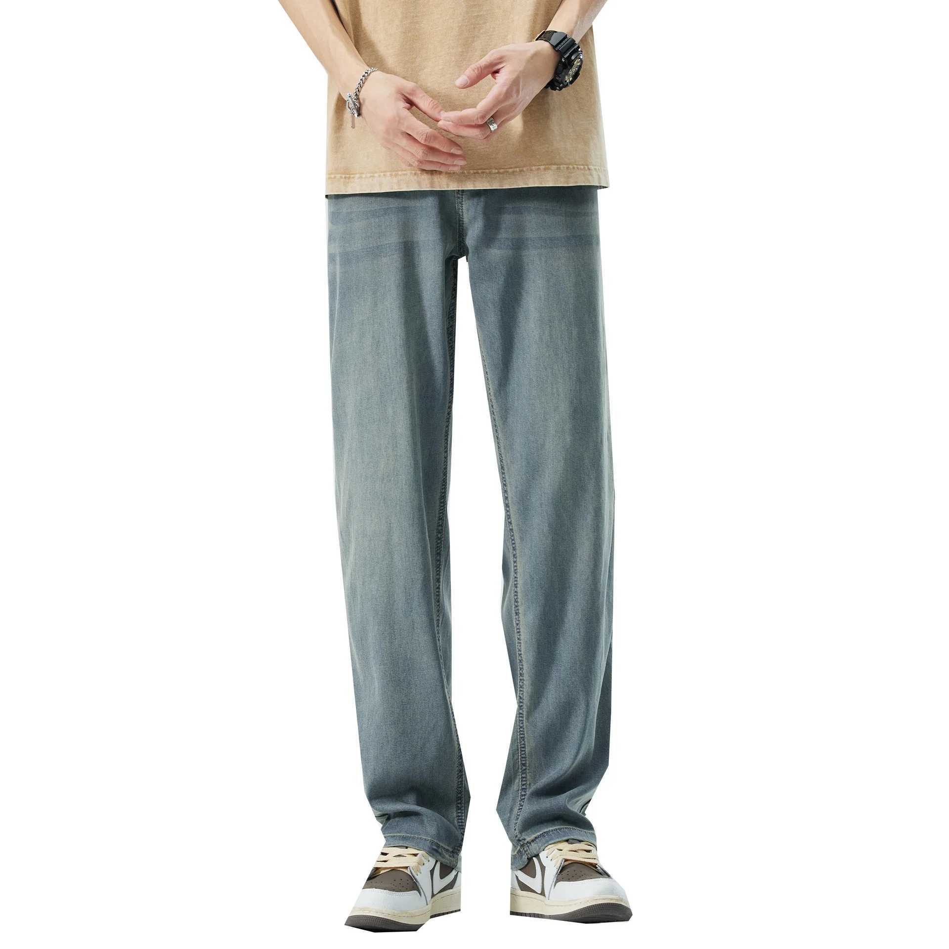 denim pants mens summer lightweight loose straight tube high-end soft 2025 trend cool and versatile wide legs W250701 W250701