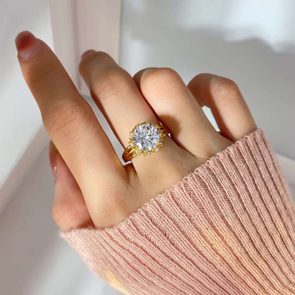 Hot Selling Ladies Elegant 925 Silver Rings Stunning Jewelry with Zircon Gold Plated for Wedding Gift-New Jewelry Manufacturer