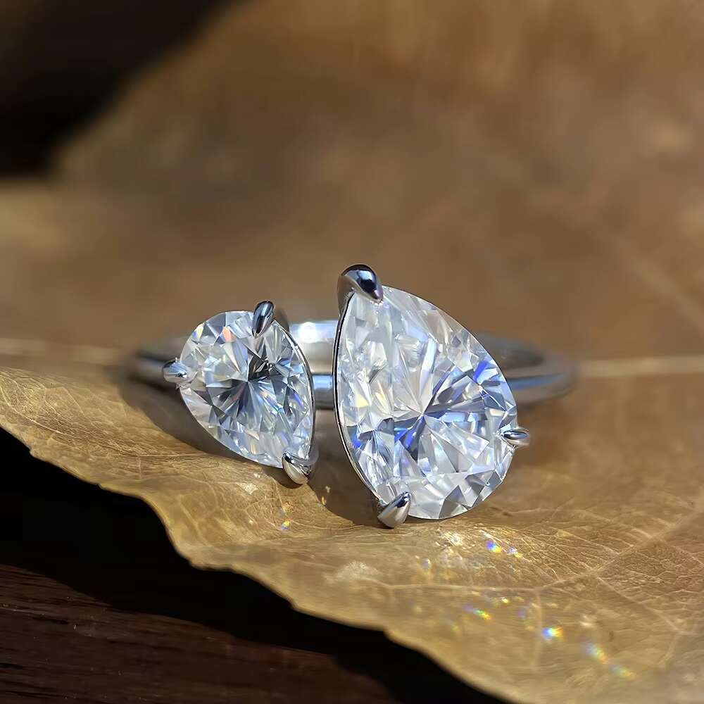 Elegant Womens 925 Sterling Silver Teardrop Moissanite Ring Rhodium Plated Wedding Band for Engagement Party Promise Jewelry