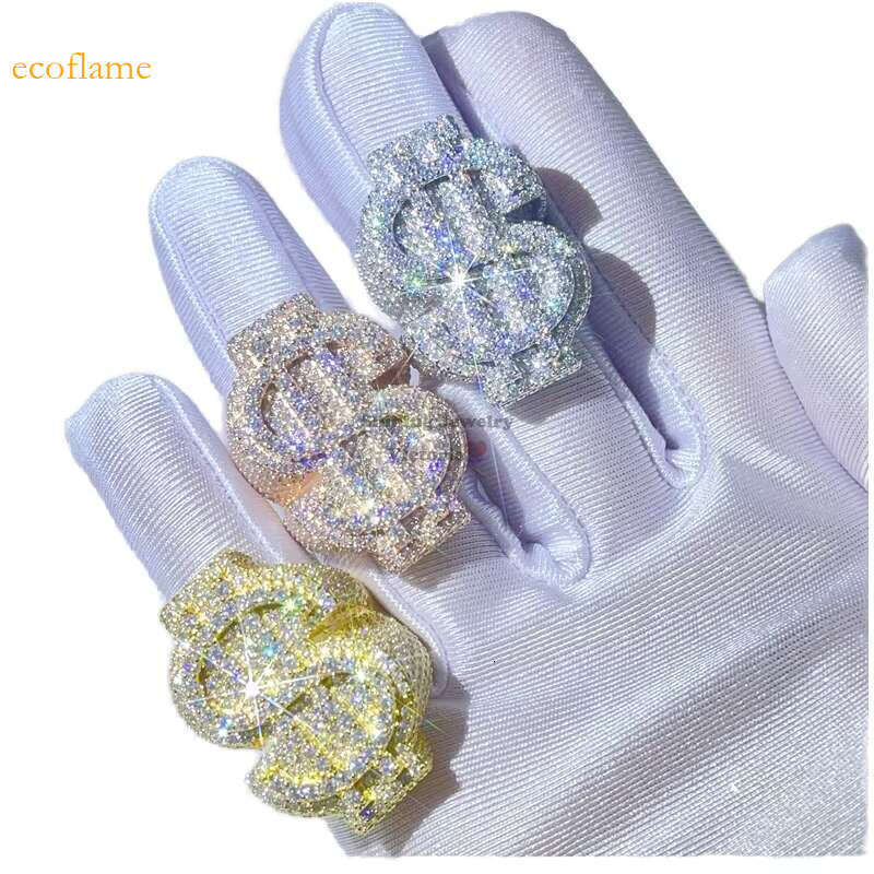 XY Men's Hip Hop Style Silica Ring with Zircon Dollar Logo Iced and Tested by Tester